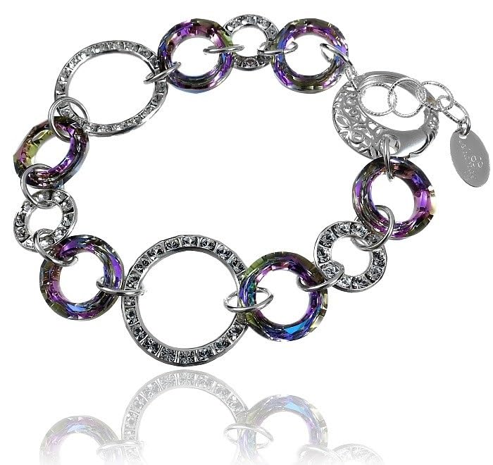 Bracelet cristaux originaux argent sterling 925 avec anneaux vitrail
