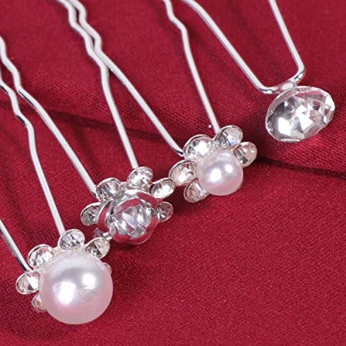 Lurrose 80 pçs Pinos de cabelo de cristal em formato de U Grampos de cabelo pérola Floral Bobby Pins