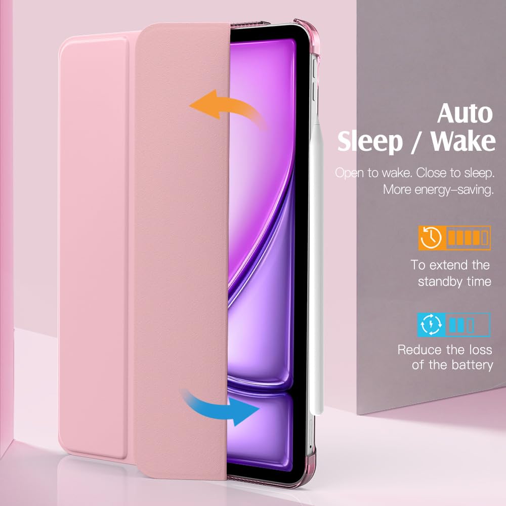 TiMOVO Etui do iPad Air 11" M4/M3/M2, Air 5./4. gen. 10,9", Nosegay Pink | Smukła podstawka, twarda półprzezroczysta tylna obudowa, obsługa Touch ID i automatyczne usypianie/wybudzanie