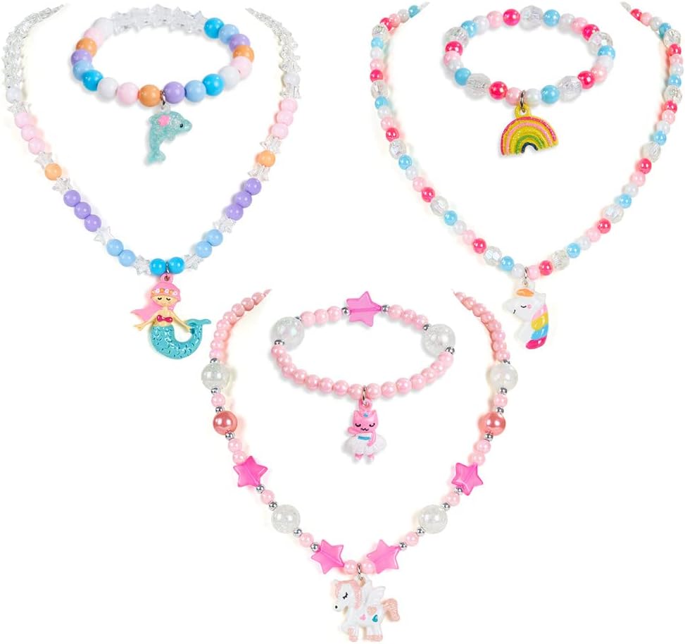 Bling Bling Unicorn Chunky Bubblegum Necklace, Unicorn Fashion Beads and Bracelet Set, Kids Toddler Dress Up Jewelry-Style1 (Style 1) : Toys & Games