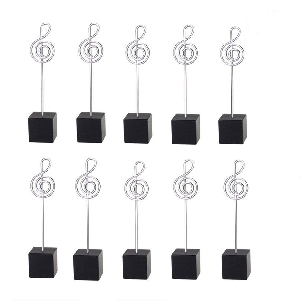 10pcs Music Shape Table Number Holder Name Place Card Holder Memo Clip Holder Standr Pictures Card Paper Menu Clip (Balck)