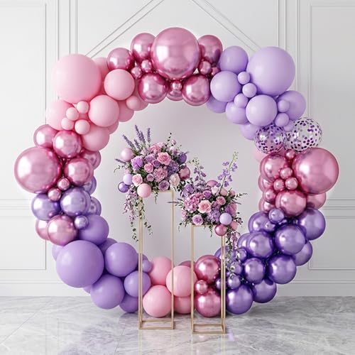 Image of RUBFAC Pink Purple Balloon Garland Arch Kit 129pcs Different Sizes Pack of 18 12 10 5 Inch, Latex Metallic Confetti Lavender Purple Pastel Pink Balloon Garland Arch Kit for Birthday Wedding