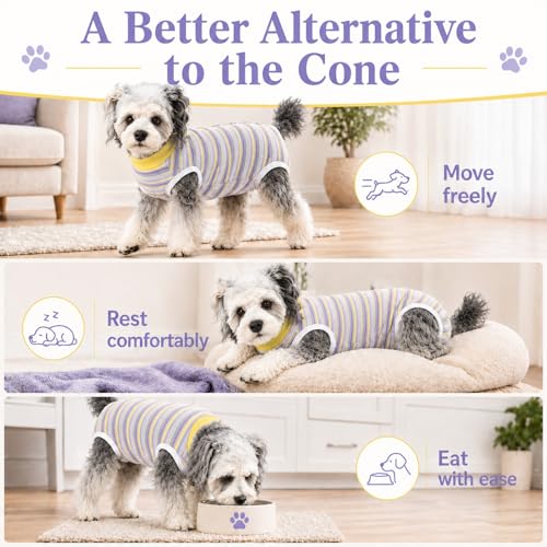 Image of Dog Surgery Recovery Suits, Sleeveless Dog Recovery Suit Female, E-Collar & Cone Alternative Surgical Suit for Small and Medium Dogs After Surgery, Striped Dog Onesie Pajamas