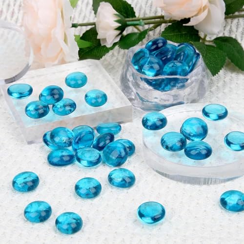 Vorentxia 200pcs Blue 900g Flat Glass Pebbles for Vases Aquariums, Decorative Stones, 17-20 mm - Image 4