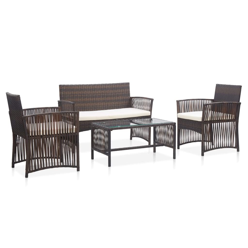 vidaXL Salon de Jardin 4 pcs avec Coussins Mobilier de Jardin Meubles d'Extérieur Mobilier de Patio Mobilier de Terrasse Résine Tressée Marron