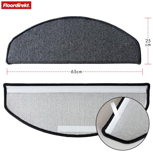 Floordirekt Treppenstufen Matten - London Pro Anthrazit - 1 Stück Stufenmatten Treppenteppich halbrund 25x65 cm