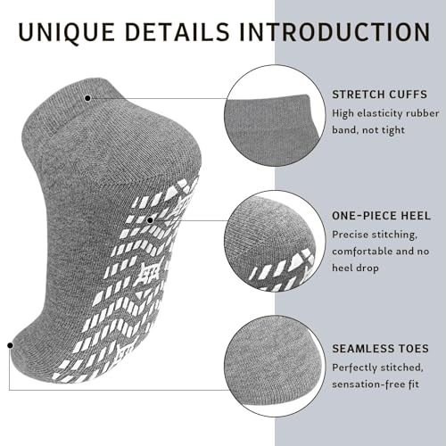 Artfasion Non Slip Socks with Grip: Men's Grippy Non Skid Ankle Socks for Hospital Elderly Women Pilates Fitness 4 Pairs3