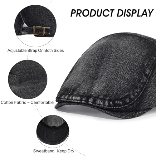 Image of 3Pcs Men's Newsboy Caps Cotton Cooling Hat Adjustable Flat Cap for Men