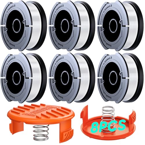 YWTESCH 8 Pack Weed Eater String Compatible with Black and Decker Weed Wacker, 180ft 0.065' Automatic Feed Trimmer Line AF-100 Replacement Spool Fit for Black+Decker (6 Spool,2 Cap,2 Spring)