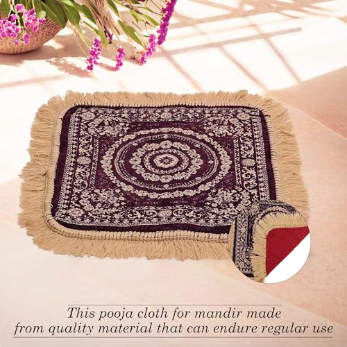Image of Kuber Industries Pack of 2 Velvet Pooja Mat for Sitting On Floor | Comfortable Eating Aasan for Home | Decorative Sitting Mat for Meditation & Mandir | Floral - Golden & Purple