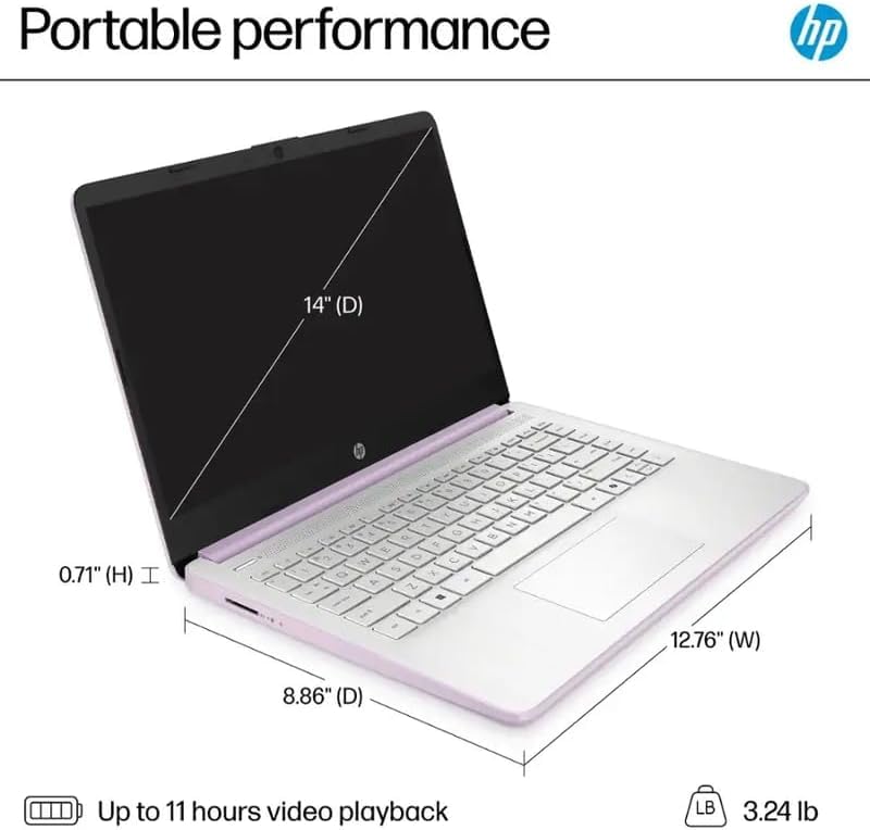 Image of HP 14 inch LED Business Laptop Computer with 1-Year Office 365, 4GB RAM 640GB Storage (128GB UFS + 512GB SD Card), Intel Quad-Core N150 Processor, Windows 11 S, PLUSERA Earphones, Honey Lavender