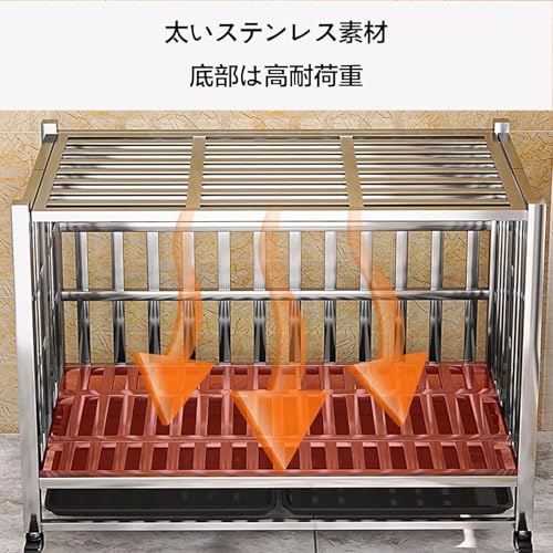 kilogorge 小型犬 ケージ 室内 ステンレス鋼製犬用ケージ キャスター付き 耐荷重250KG 折りたたみ 組立簡単 ダブルドア/トレー/マット/給餌器付き 柴犬、獅子犬、フレンチブルドッグなどの小型犬に適しています 室内/室外 脱走防止 長さ79×幅52×高さ65cm(Sコード) の商品画像 4