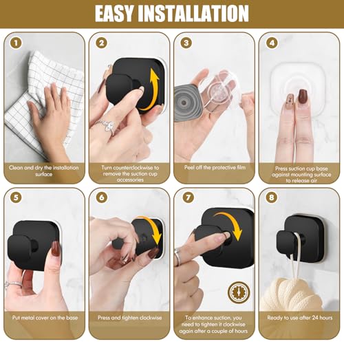Image of BKV Suction Cup Hooks for Shower,Heavy Duty Shower Hooks for Bathroom Wall,Glass Windows,Smooth Doors to Hang Towels,Robes,Coat,Reusable Suction Cup Wreath Hanger for Christmas Wreaths-Black(4 Pack)