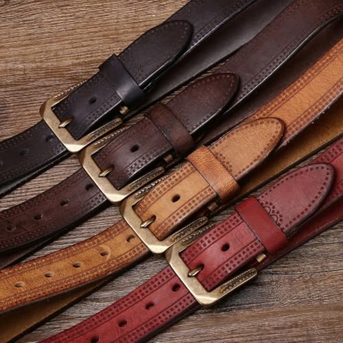 5.5mm Extra-thick Men's Top-grain Cowhide Belt Vintage, Personalized Embossed Brass Buckle,for Jeans. Gift.3