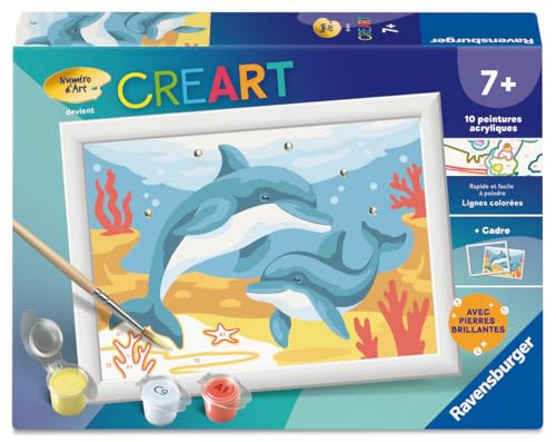 Ravensburger – CreArt Kids 13x18cm – Numéro d'art – Dauphins et coraux – Kit de Peinture par numéros – Dès 7 Ans – 12023220