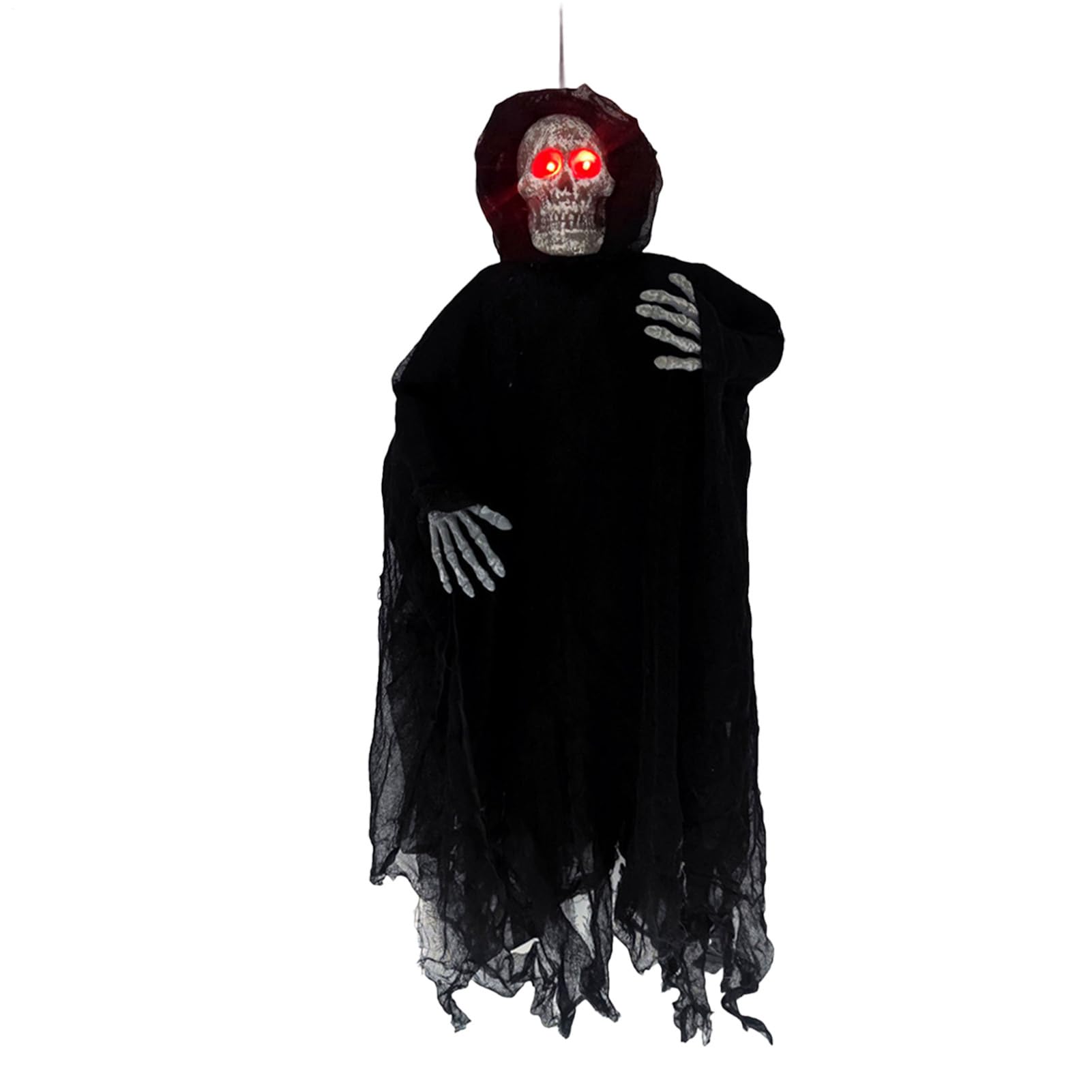 Squelette avec yeux lumineux Halloween déco fantôme suspendu effet volant effrayant