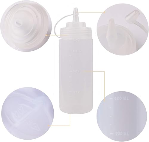Vista 3 de Botellas exprimibles para salsas, paquete de 2, botella de ketchup de 12 onzas, botella de plástico para aderezo con tapa y embudo, botellas
