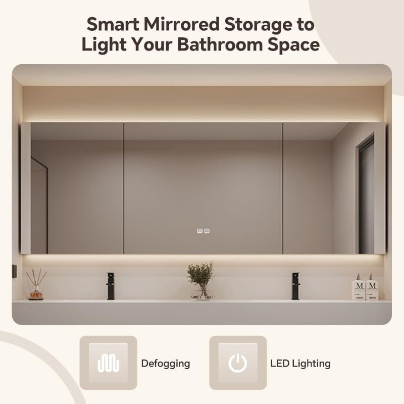 Bathroom Vanity - Double/Single Sink Bathroom Vanity with Smart LED Defog Mirror Cabinet, Wall Mounted Vanity Big Size
