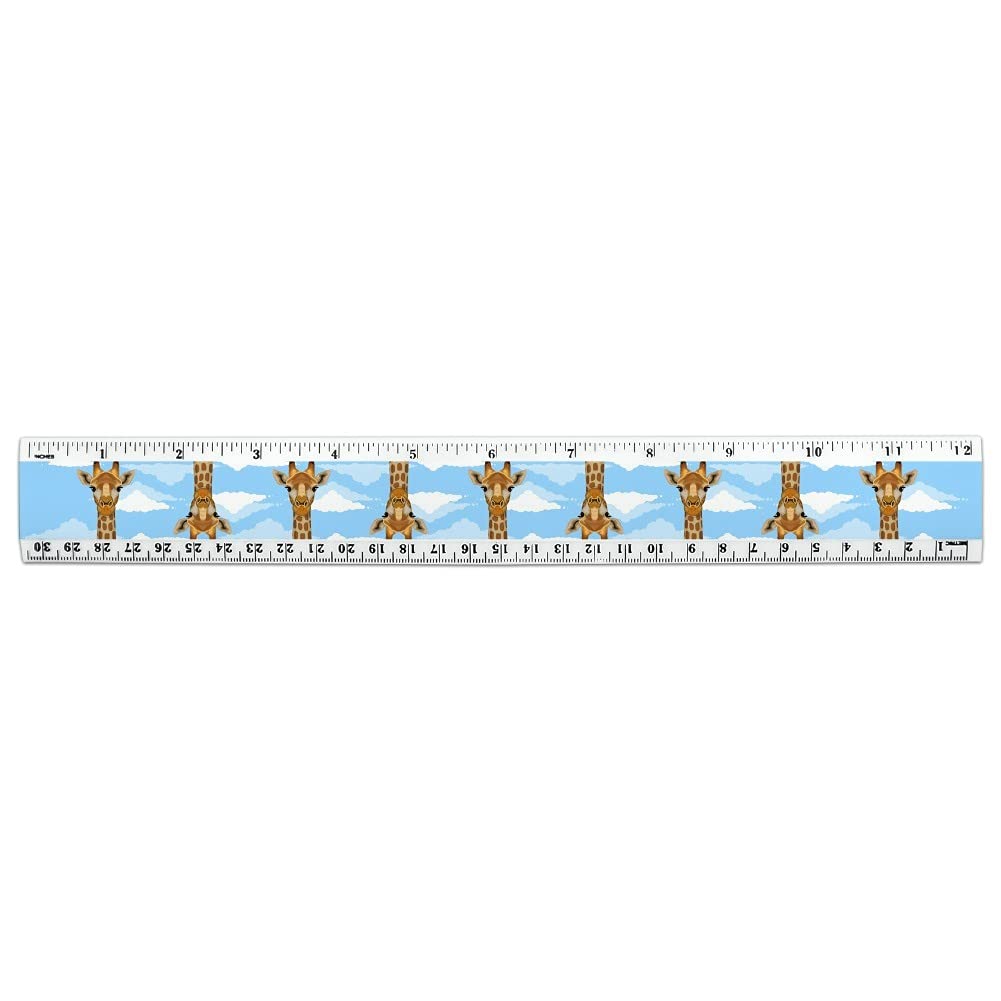 Cute Giraffe and Sky Zoo Animal Safari 12 Inch Standard and Metric Plastic Ruler