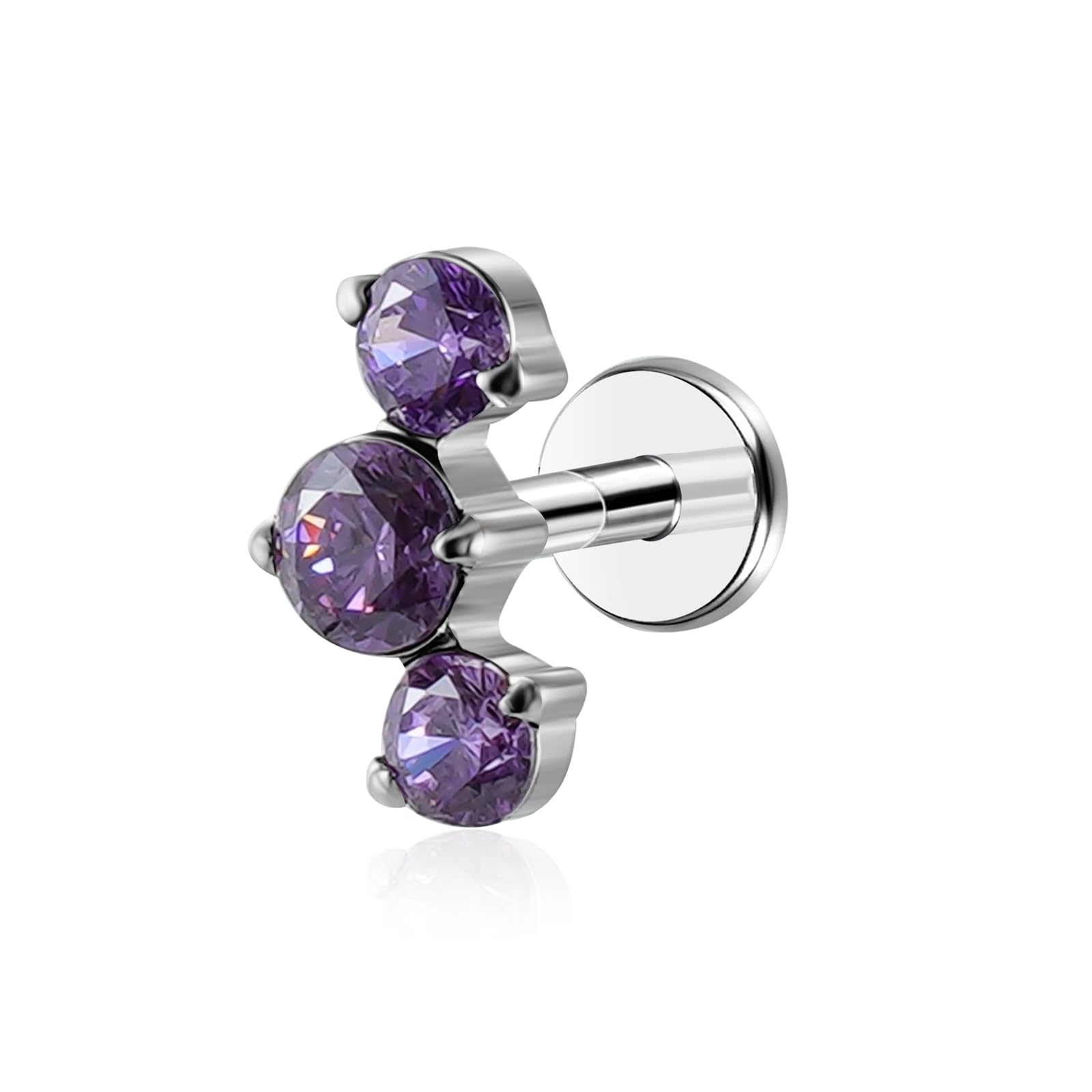 XIUNYIE 1pcs G23 Titanium Threadless Labret Stud Push-In CZ Cluster Earring for Tragus Helix Conch Lobe Rook Cartilage Piercing Jewelry, Purple