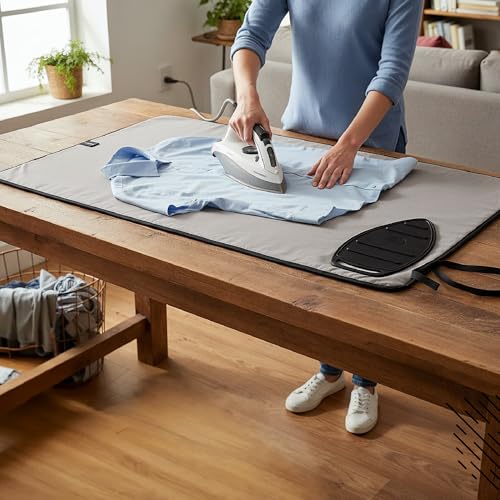 Image of Encasa XO Ironing Mat /Pad (Large 120x70 cm) with Padding, Anti-Slip, Silicone Iron Rest for Steam Press on Tabletop or Bed - Heat Resistant, Portable Travel Friendly -Grey