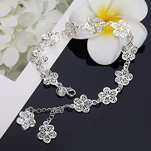 Bracelet argent sterling 925 fleurs anti-noircissement bijoux femme 20cm
