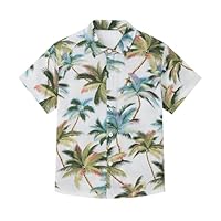 Miyanuby Boys Hawaiian Shirts Summer Short Sleeve Button Down T-Shirt Tropical Floral Palm Beach Outfits Vacation Shirt