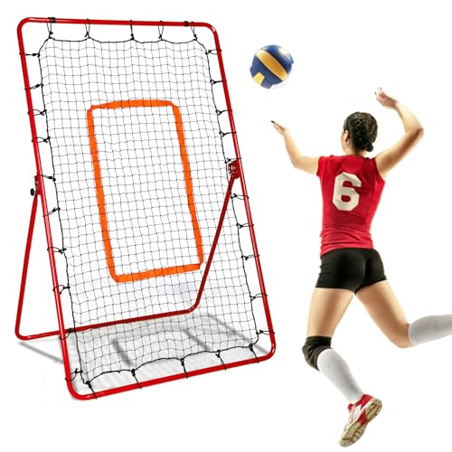 Diegimr Red de Rebote para Voleibol, 180x110cm Ajustable Red de Rebote Volley con Soporte en L y Estacas en U Equipo Entrenamiento Bateo para Lacrosse Béisbol Fútbol (Rojo)