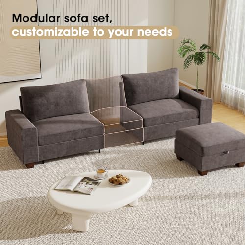 Image of Couchus 112 inch Convertible Storage Sectional Sofa,L Shaped Couch with Storage Ottoman,Multi-Functional Reversible Sofa with Huge Storage Space, Breathable Fabric(Dark Grey)
