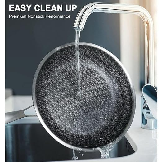 TONSYL Honeycomb Skillet, Potinv Stainless Steel Frying Pan, Stir Fry Pan with Long Handle and Glass Lid, Fried Egg Fried Gas Universal, Anti-Scald, Dishwasher Safe, Induction, Gas Cooktops Compatible 4