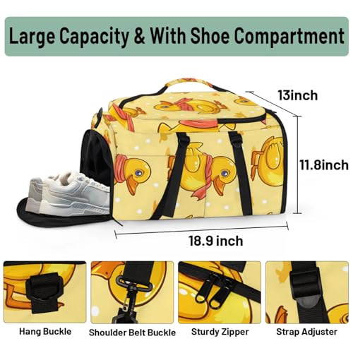 Tactical Sports Duffle Bag for Travel Waterproof Gym Bag with Shoe Compartment 48L Carry On Luggage for Men & Women 3-in-1 Durable Travel Luggage Yellow Ducks3