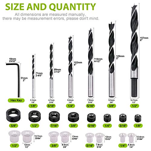 Keadic 26Pcs Dowel & Tenon Center & Drill Bits Set, 1/8-1/2 Inch Drill Bits, 3/4-16mm Drill Depth Stops, 1/4-1/2 Inch Center Dowel Pins, Brad Point Drill Bits for Woodworking 2 Keadic 26Pcs Dowel & Tenon Center & Drill Bits Set, 1/8-1/2 Inch Drill Bits, 3/4-16mm Drill Depth Stops, 1/4-1/2 Inch Center Dowel Pins, Brad Point Drill Bits for Woodworking - Image 2