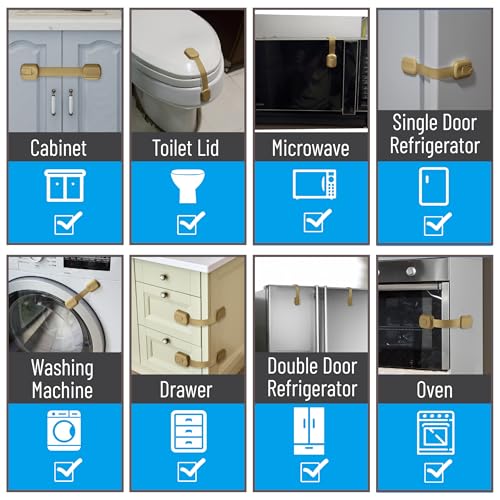 Image of Bate- Child Safety Strap Locks, 6 Pack, Golden Beige, Baby Locks for Cabinets, Drawers, Kitchen, Toilet, Furniture, Fridge, Multi-Purpose, Easy Install with Quick 3M Adhesive for Childproofing