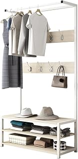 2-Tier Clothing Rack with Hooks Shoe Stool and Coat Hanger - Versatile Floor Stand for nizing Clothes Shoes and Accessories - 1-Pack