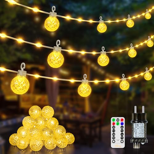 Ollny Led Lichterkette außen 10M, Lichterkette Strombetrieben mit Fernbedienung und Timer, 8 Modi wasserdicht Warmweiß Lichterkette für außen und innen Garten Hochzeit Balkon Party