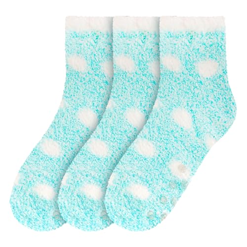 Image of BambooMN Women's Soft Warm Fuzzy Fluffy Polka Dot Cuff Crew Home Socks