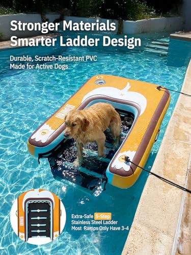 Image of Niphean Dog Pool Ramp, Non-Slip Floating Dog Boat Ramp Up to 240 Pounds | Inflatable Dog Water Ramp for Pool, Boat, Dock & Lake, Safe & Durable Ladder for Large Pets to Easy Water Access