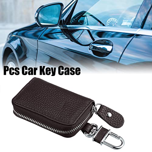 X AUTOHAUX Faux Leather Zipper Car Fob Key Case for Auto Remote Key Dark Brown, 3.15"x2.09"x0.98" - Image 3