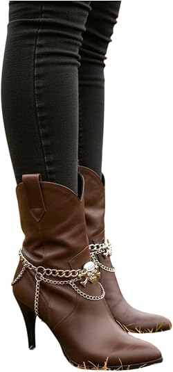 Trendy Fashion Jewelry TFJ Women Boot Bracelet Western Silver Metal Chain Shoe Bling Skeleton Pirate Skull Charm