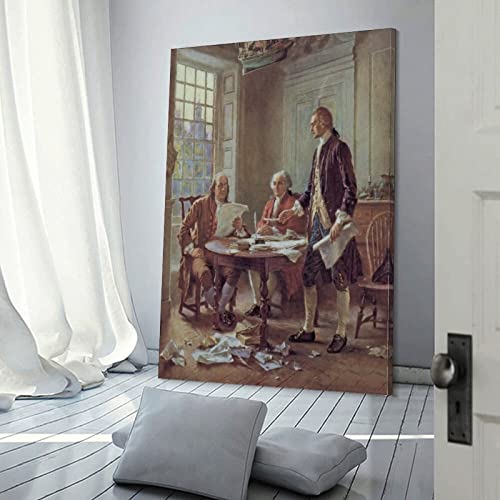 Oil Paintings Of Benjamin Franklin, John Adams And Thomas Jefferson Writing The Declaration Of Indep Wall Art Paintings Canvas Wall Decor Home Decor Living Room Decor Aesthetic 20X30Inch(50X75Cm) Fr #TOP2