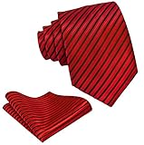 Scott Allan Collection Striped Ties for Men - Woven Necktie with Matching Pocket Square - Red w/Black