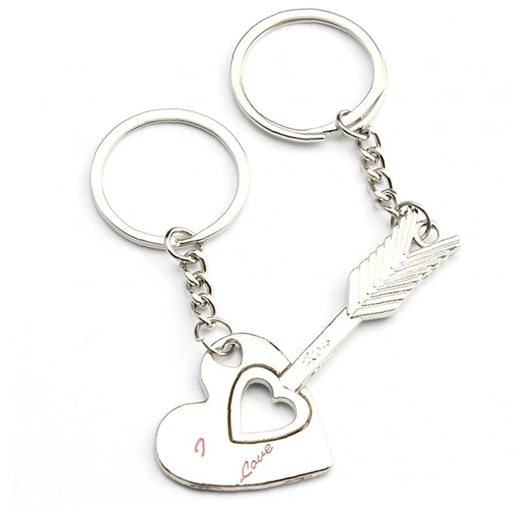 Onsinic Silver Stonges Heart-Shaped Cupid Arrows A Pair Of Key Rings Couple Key Ring Key Chain Valentine's Day Wedding Favors Gifts