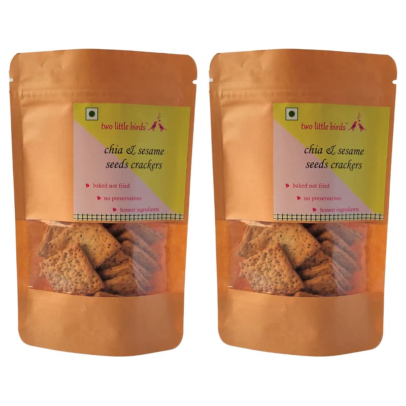 two little birds Chia & Sesame Seeds Crackers - Enriched with 2 Super Seeds| Baked Not Fried| Eggless, Handmade, Freshly Baked Snacks Chips| No Added Preservatives or Palm Oil| 120Grams (Pack of 2) (B0BN5XK5NC) Amazon Price History, Amazon Price Tracker