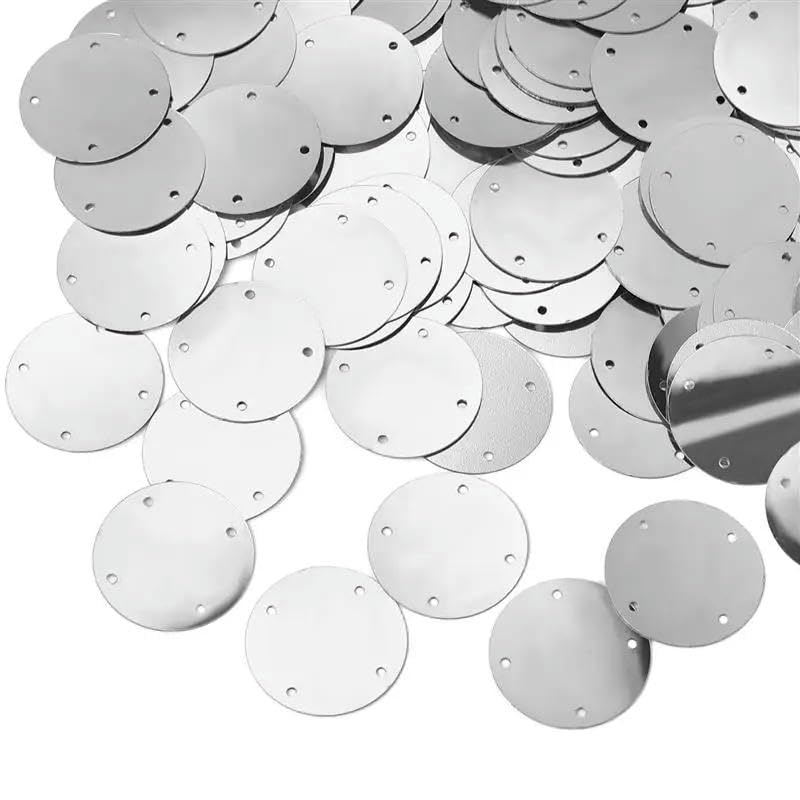 Cekiny do przyszywania, Płaskie okrągłe cekiny do szycia, 4 otwory, wielokolorowe, różne rozmiary, woreczek 50 g(Silver 25MM)