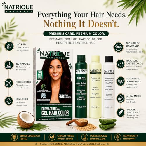 Image of Naturals Gel Hair Color with Amino Peptide Bond-Repair Technology | Ammonia, PPD & Paraben Free | 6 Herbal Extracts | 100% Grey Coverage | pH Balanced | 180gm | Royal Burgundy 3NR