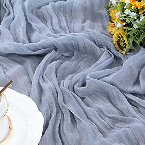 Socomi Cheesecloth Table Runner 10ft Gauze Boho Rustic Dusty Blue Cheese Cloth Table Runner for Baby Shower Decoration Wedding Easter Summer Table Runner 10pcs Dusty Blue - 2