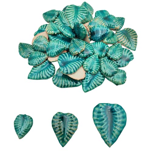 1.1LB Random Ceramic Mosaic Tiles for DIY Crafts,3 Sized Mosaic Pieces for Plates Flowerpots Making Supplies Home and Outdoor Decoration (Ice Crystal Green, Leaves)