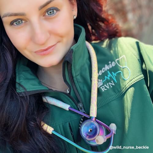 Image of MDF Instruments Rainbow Leopard Kaleidoscope ProCardial Cardiology Stethoscope, Lightweight Titanium, Adult, Dual Head, Rainbow Leopard Tube, Kaleidoscope Chestpiece-Headset, MDF797TRLKL