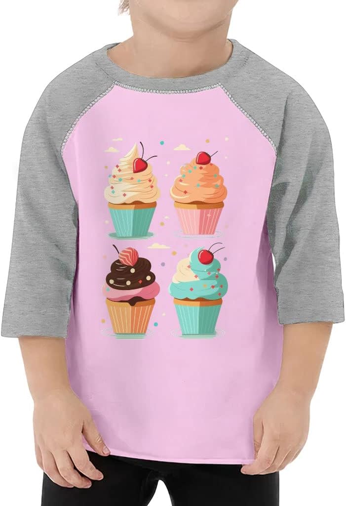 Cupcake Muffin Toddler Baseball T-Shirt - Sweets 3/4 Sleeve T-Shirt - Colorful Kids' Baseball Tee