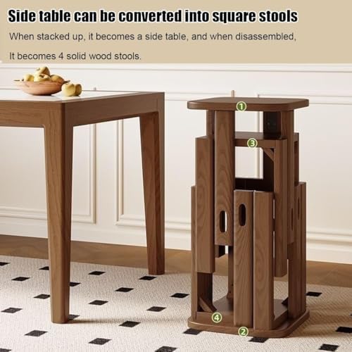 Stackable Wooden Stools Set - Solid Wood End Tables & Multi-Functional Stacking Seats, No Assembly Needed for Dining & Living Room, Bedroom, Black Round Design